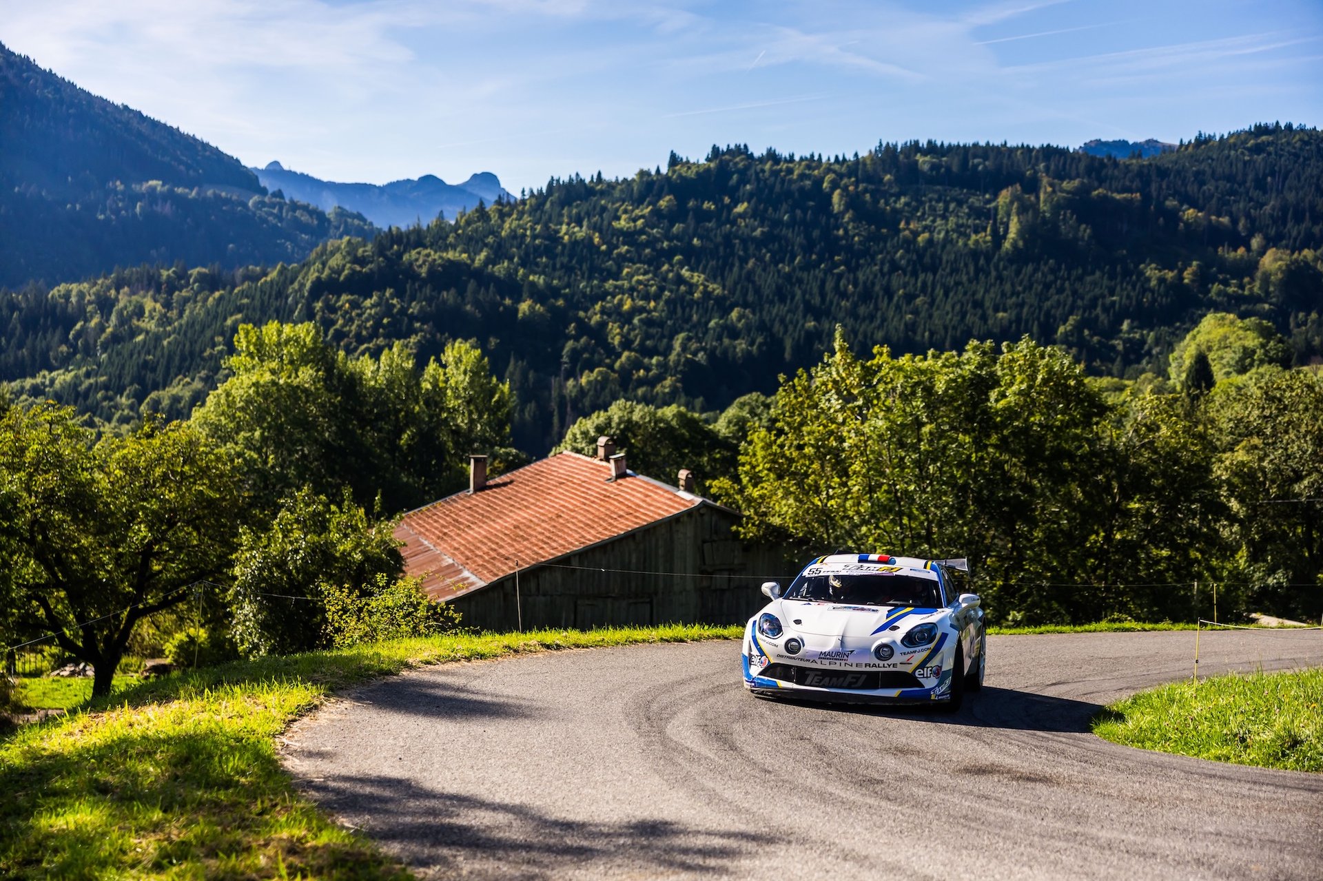 Alpine En Majesté Au Rallye Mont-Blanc Morzine : L’a110 Rallye Triomphe, L’alpine A290 Fait Ses Grands Débuts 7 55 Bect Fabrice, Michal Arnaud, Alpine A110 Rgt, Team Fj, Action During The Rallye Mont-Blanc Morzine 2025, 6Th Round Of The Championnat De France Des Rallyes 2025, From September 5 To 6, 2025 In Morzine, France - Photo Bastien Roux / Dppi