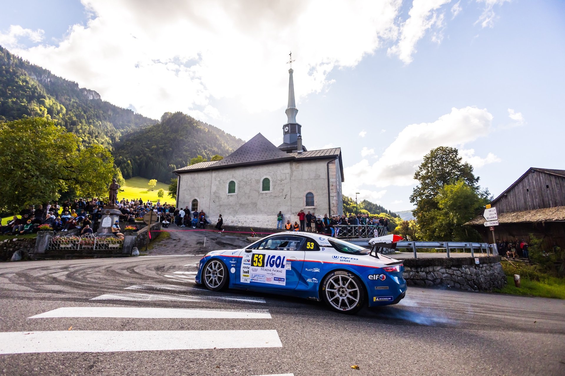 Alpine En Majesté Au Rallye Mont-Blanc Morzine : L’a110 Rallye Triomphe, L’alpine A290 Fait Ses Grands Débuts 5 53 Bernardi Florian, Castex Xavier, Alpine A110 Rgt, Team Bonneton Hdg, Action During The Rallye Mont-Blanc Morzine 2025, 6Th Round Of The Championnat De France Des Rallyes 2025, From September 5 To 6, 2025 In Morzine, France - Photo Bastien Roux / Dppi