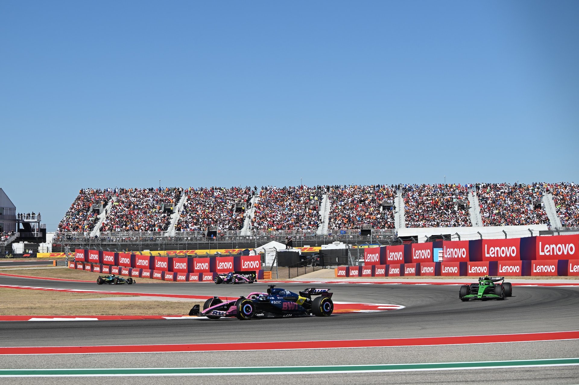 Austin, Texas - October 19: Pierre Gasly Of France Driving The (10) Alpine F1 A525 Renault Leads Gabriel Bortoleto Of Brazil Driving The (5) Kick Sauber C45 Ferrari On Track During The F1 Grand Prix Of United States At Circuit Of The Americas On October 19, 2025 In Austin, Texas. (Photo By Simon Galloway/Lat Images)