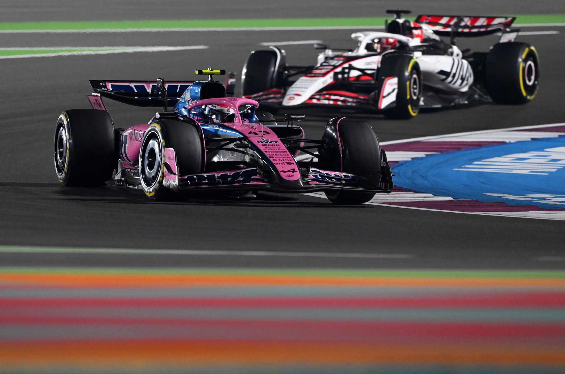 Lusail City, Qatar - November 30: Franco Colapinto Of Argentina Driving The (43) Alpine F1 A525 Renault Leads Esteban Ocon Of France Driving The (31) Haas F1 Vf-25 Ferrari On Track During The F1 Grand Prix Of Qatar At Lusail International Circuit On November 30, 2025 In Lusail City, Qatar. (Photo By Rudy Carezzevoli/Getty Images)
