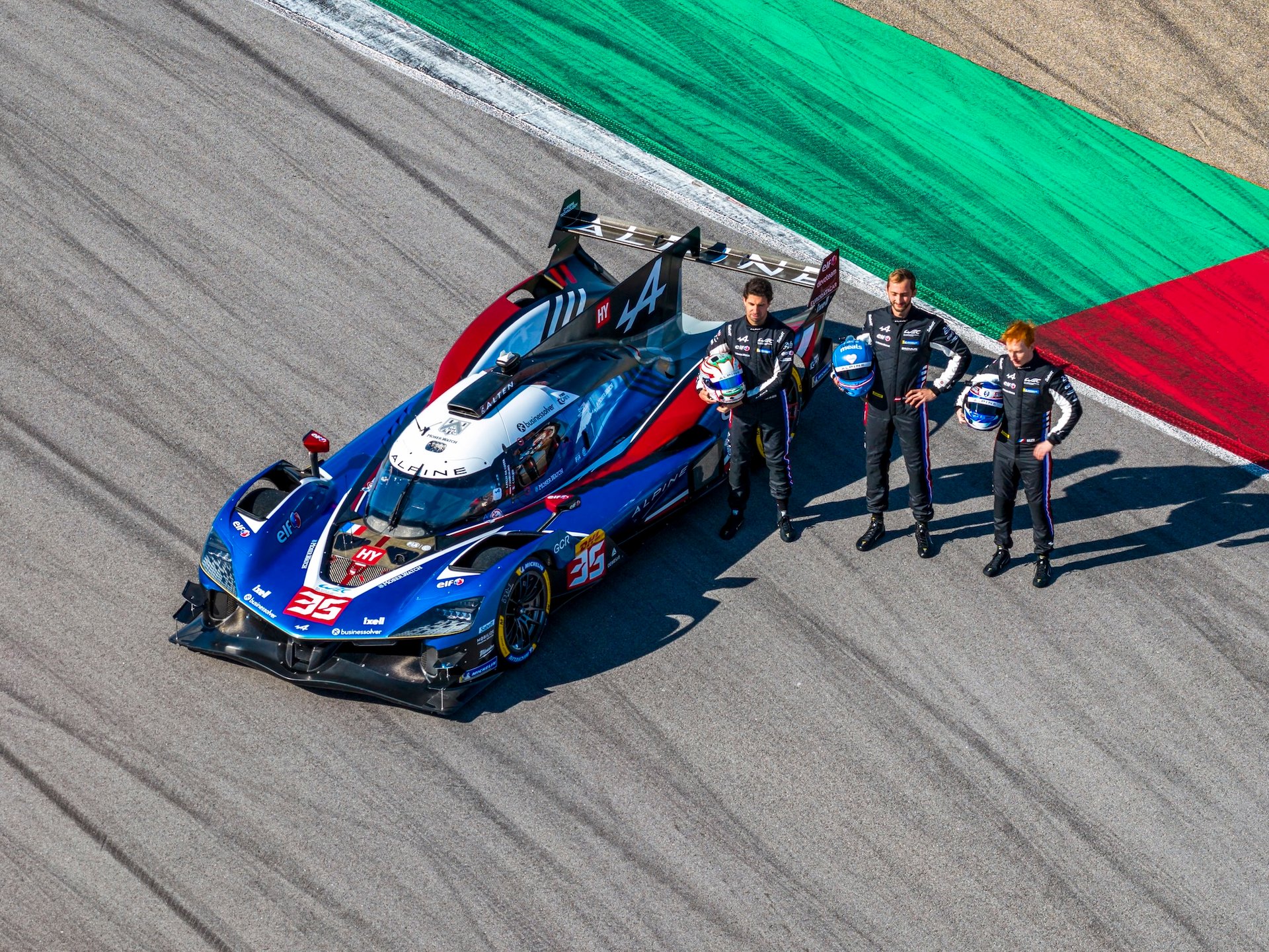 35 Da Costa Antonio (Por), Habsburg Ferdinand (Aut), Milesi Charles (Fra), Alpine Endurance Team, Alpine A424 #35, Hypercar, Portrait During The Alpine Private Test Session At Motorland Aragón From February 25 To 26, 2026 In Alcañiz, Spain - Photo Drone C3C / Dppi
