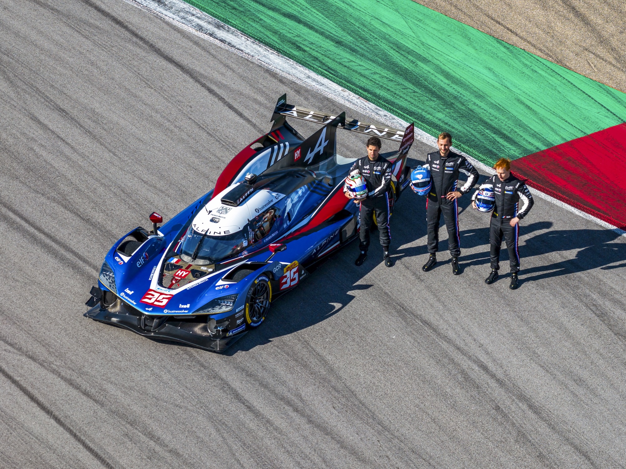35 DA COSTA Antonio (por), HABSBURG Ferdinand (aut), MILESI Charles (fra), Alpine Endurance Team, Alpine A424 #35, Hypercar, portrait during the Alpine private test session on the MotorLand Aragon from Februar 25 to 26, 2026 in Alcaniz, Spain - Photo Drone C3C / DPPI