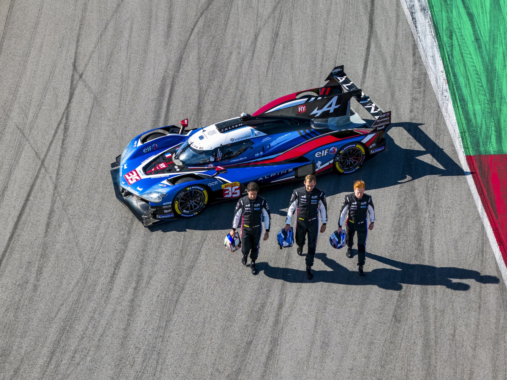 35 DA COSTA Antonio (por), HABSBURG Ferdinand (aut), MILESI Charles (fra), Alpine Endurance Team, Alpine A424 #35, Hypercar, portrait during the Alpine private test session on the MotorLand Aragon from Februar 25 to 26, 2026 in Alcaniz, Spain - Photo Drone C3C / DPPI