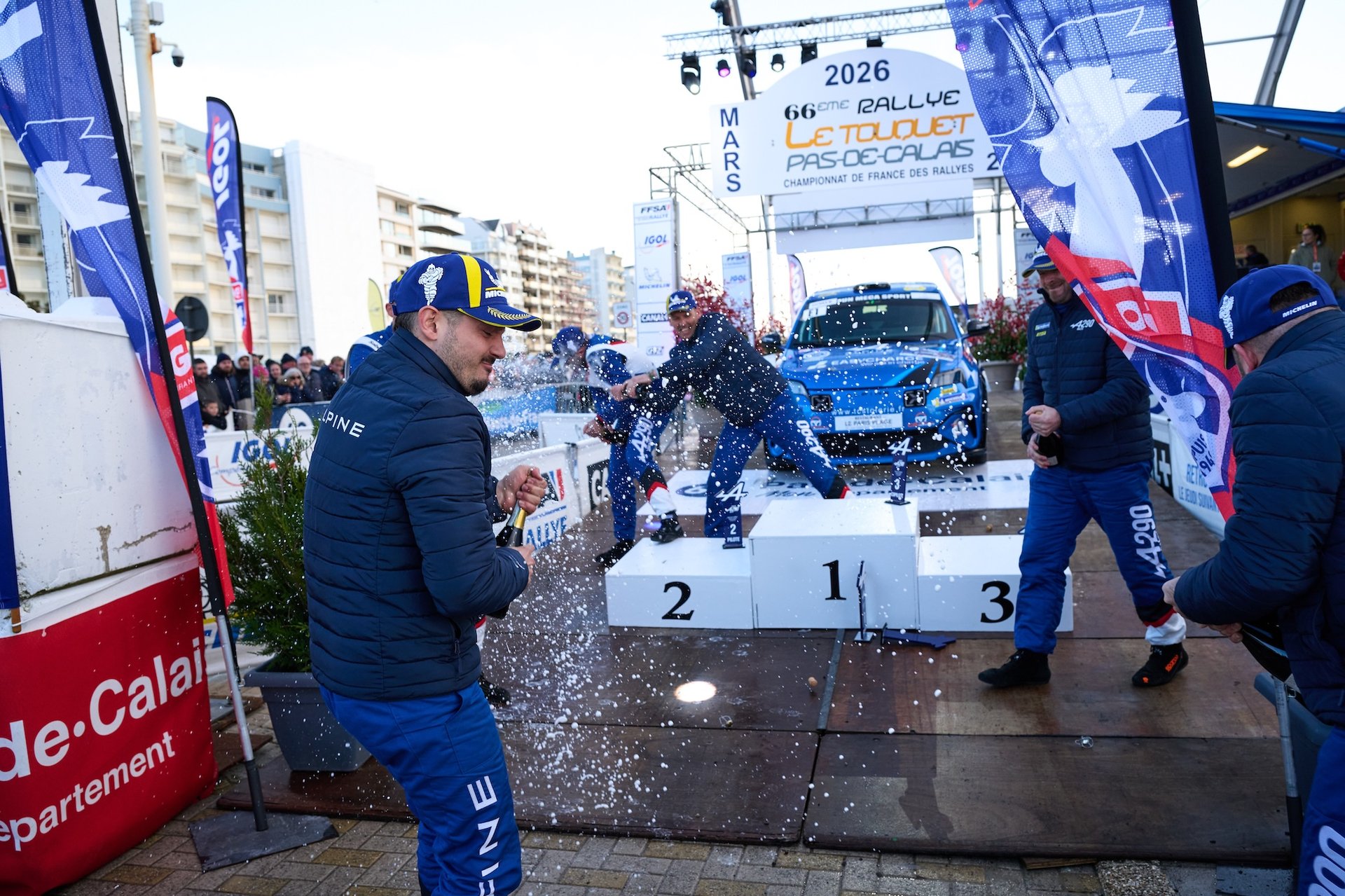 Alpine A290 Rally Trophy: Melvin Rabilloud Strikes Early At Le Touquet 4 Alpine A290, Podium During The Rallye Le Touquet Pas-De-Calais 2026, 1St Round Of The Championnat De France Des Rallyes 2026, From March 27 To 28 In Le Touquet, France - Photo Romain Thuillier / Dppi